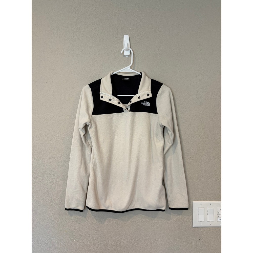 The North Face Womens XS TKA Glacier Snap Fleece Jacket Cream Black Gorpcore